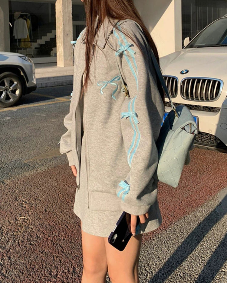 Cute Everyday Outfits, Outfit Inspo Casual Coquette Bows Side-Stripe Track Jacket Cute Everyday Outfits, Outfit Inspo Casual Coquette Bows Side-Stripe Track Jacket