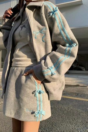 Cute Everyday Outfits, Outfit Inspo Casual Coquette Bows Side-Stripe Track Jacket