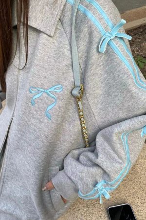 Cute Everyday Outfits, Outfit Inspo Casual Coquette Bows Side-Stripe Track Jacket