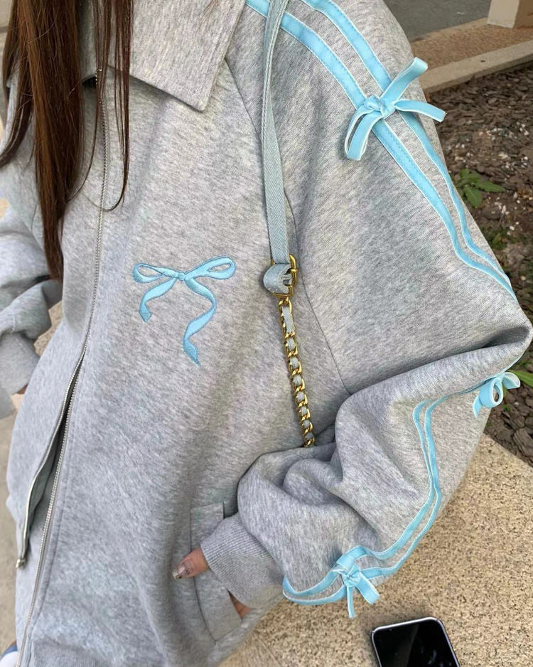 Cute Everyday Outfits, Outfit Inspo Casual Coquette Bows Side-Stripe Track Jacket Cute Everyday Outfits, Outfit Inspo Casual Coquette Bows Side-Stripe Track Jacket