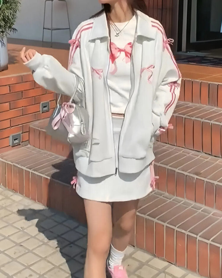 Cute Everyday Outfits, Outfit Inspo Casual Coquette Bows Side-Stripe Track Suit Cute Everyday Outfits, Outfit Inspo Casual Coquette Bows Side-Stripe Track Suit