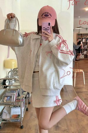 Cute Everyday Outfits, Outfit Inspo Casual Coquette Bows Side-Stripe Track Suit