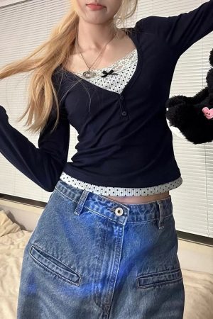 Cute Everyday Outfits, Outfit Inspo Casual Coquette Girl Layered Long Sleeve Top