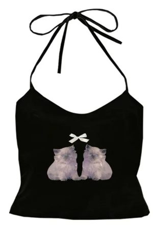 Cute Everyday Outfits, Outfit Inspo Casual Coquette Kitten Y2K Halter Top
