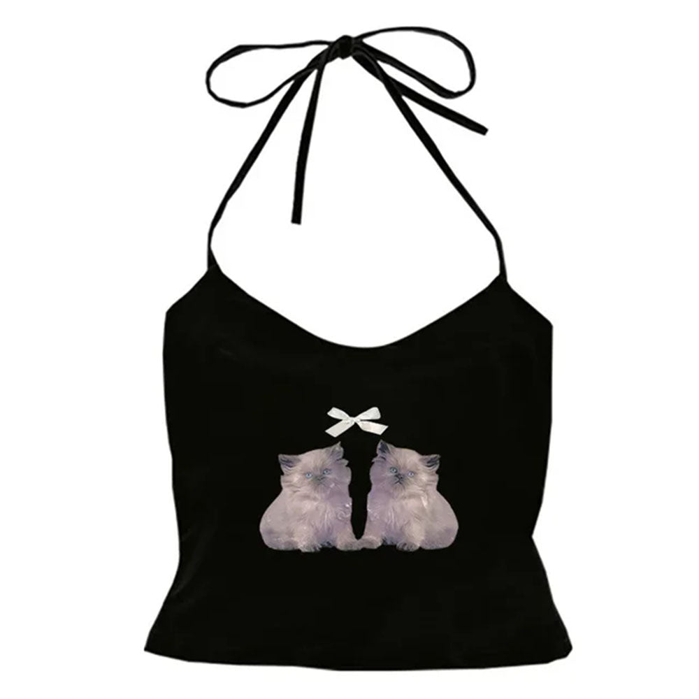 Cute Everyday Outfits, Outfit Inspo Casual Coquette Kitten Y2K Halter Top