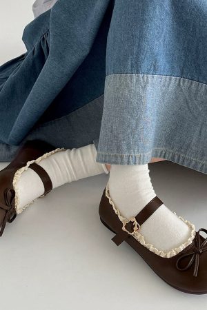 Cute Everyday Outfits, Outfit Inspo Casual Coquette Lace Trim Mary Jane Flats