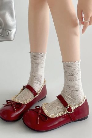 Cute Everyday Outfits, Outfit Inspo Casual Coquette Lace Trim Mary Jane Flats