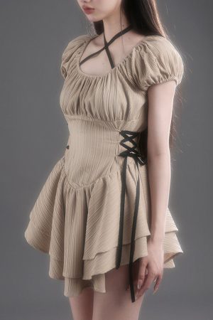 Cute Everyday Outfits, Outfit Inspo Casual Coquette Mini Dress in Beige