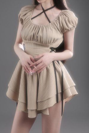 Cute Everyday Outfits, Outfit Inspo Casual Coquette Mini Dress in Beige