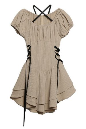 Cute Everyday Outfits, Outfit Inspo Casual Coquette Mini Dress in Beige