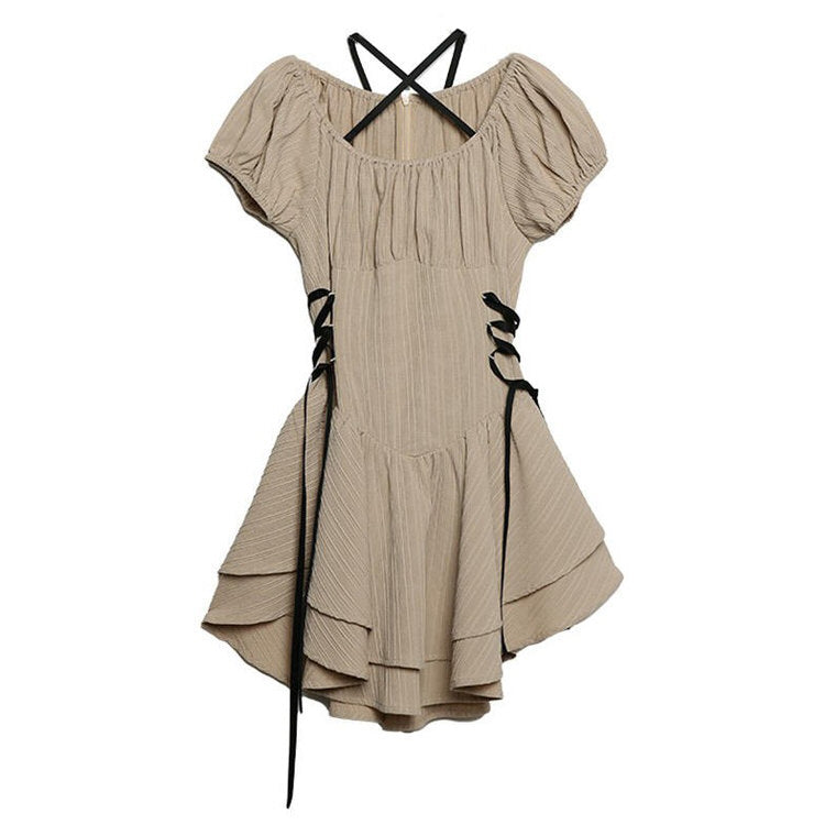 Cute Everyday Outfits, Outfit Inspo Casual Coquette Mini Dress in Beige