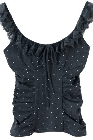 Cute Everyday Outfits, Outfit Inspo Casual Coquette Polka Dot Ruched Top