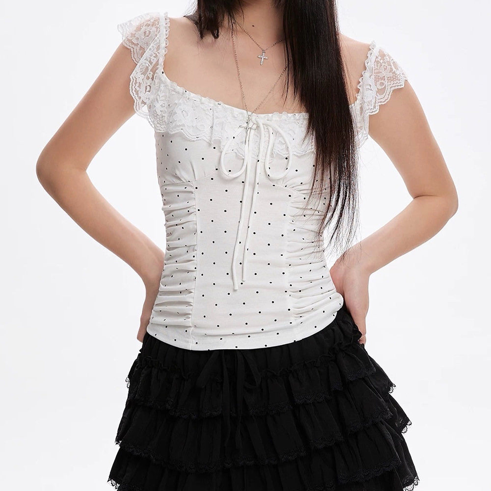 Cute Everyday Outfits, Outfit Inspo Casual Coquette Polka Dot Ruched Top