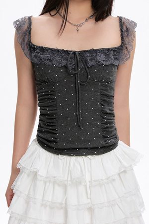 Cute Everyday Outfits, Outfit Inspo Casual Coquette Polka Dot Ruched Top
