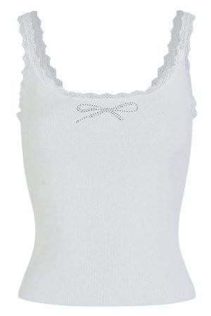 Cute Everyday Outfits, Outfit Inspo Casual Coquette Rhinestone Bow Tank Top