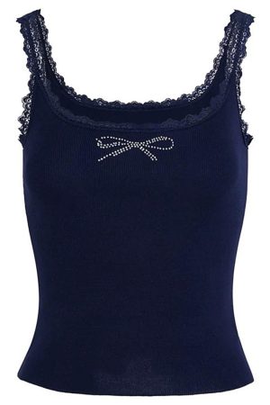 Cute Everyday Outfits, Outfit Inspo Casual Coquette Rhinestone Bow Tank Top