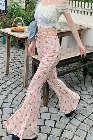 Cute Everyday Outfits, Outfit Inspo Casual Coquette Roses & Bows Flared Pants