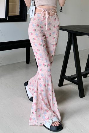 Cute Everyday Outfits, Outfit Inspo Casual Coquette Roses & Bows Flared Pants