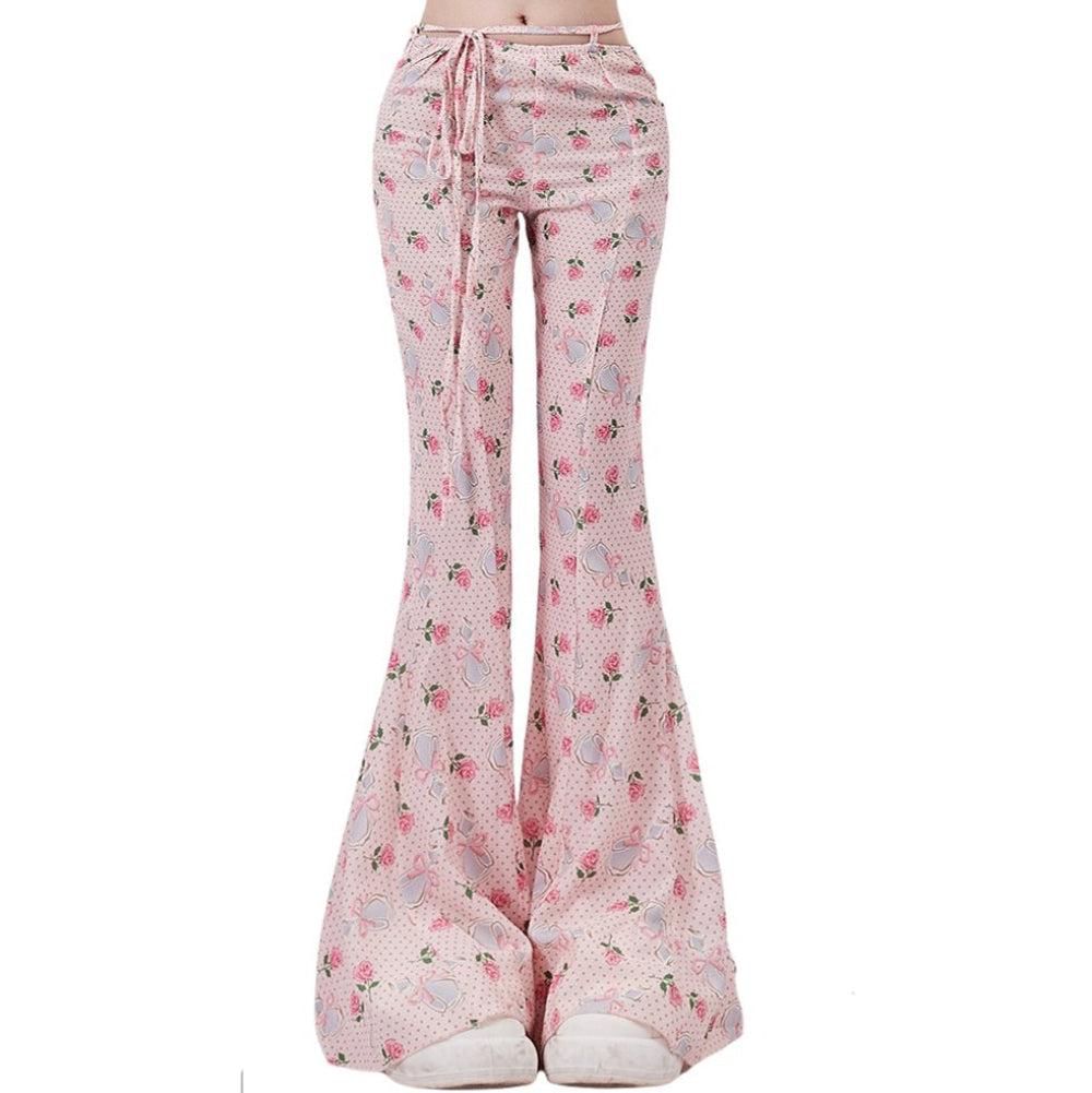 Cute Everyday Outfits, Outfit Inspo Casual Coquette Roses & Bows Flared Pants