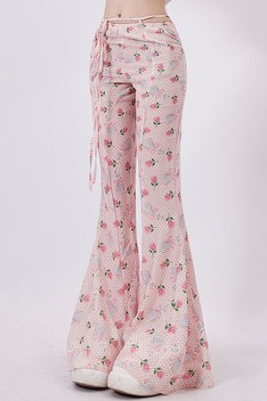 Cute Everyday Outfits, Outfit Inspo Casual Coquette Roses & Bows Flared Pants