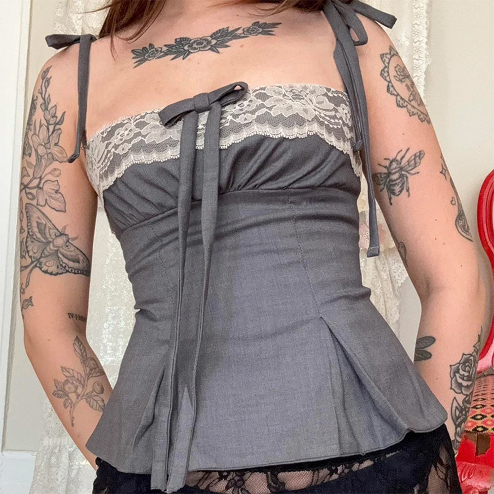 Cute Everyday Outfits, Outfit Inspo Casual Coquette Ruched Bow Tie Top Cute Everyday Outfits, Outfit Inspo Casual Coquette Ruched Bow Tie Top