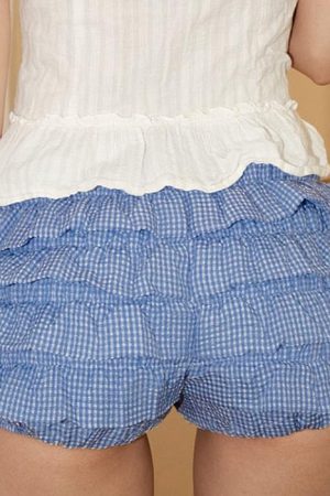 Cute Everyday Outfits, Outfit Inspo Casual Coquette Ruffle Layered Gingham Shorts