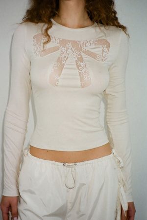 Cute Everyday Outfits, Outfit Inspo Casual Coquette See Through Lace Bow Top