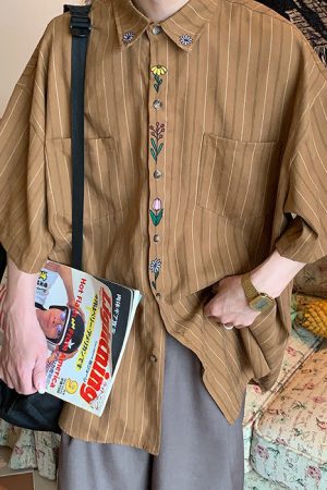 Cute Everyday Outfits, Outfit Inspo Casual Cottage Floral Embroidery Striped Shirt