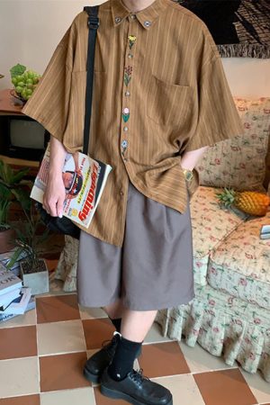 Cute Everyday Outfits, Outfit Inspo Casual Cottage Floral Embroidery Striped Shirt