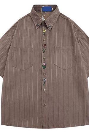 Cute Everyday Outfits, Outfit Inspo Casual Cottage Floral Embroidery Striped Shirt