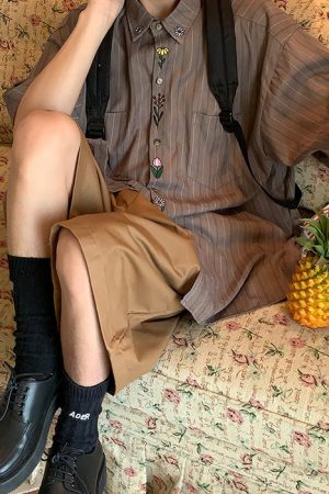 Cute Everyday Outfits, Outfit Inspo Casual Cottage Floral Embroidery Striped Shirt