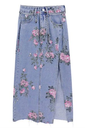 Cute Everyday Outfits, Outfit Inspo Casual Cottage Floral Long Denim Skirt