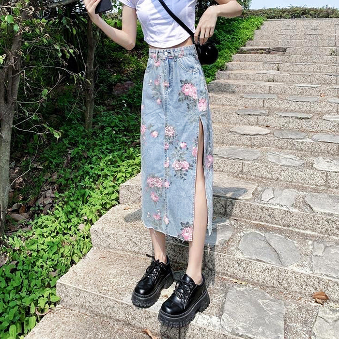 Cute Everyday Outfits, Outfit Inspo Casual Cottage Floral Long Denim Skirt Cute Everyday Outfits, Outfit Inspo Casual Cottage Floral Long Denim Skirt