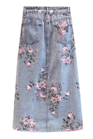 Cute Everyday Outfits, Outfit Inspo Casual Cottage Floral Long Denim Skirt