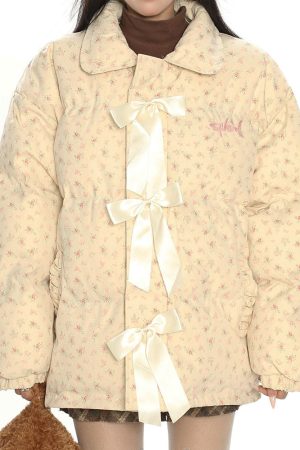 Cute Everyday Outfits, Outfit Inspo Casual Cottagecore Cream Floral Padded Jacket