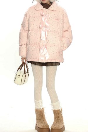 Cute Everyday Outfits, Outfit Inspo Casual Cottagecore Cream Floral Padded Jacket