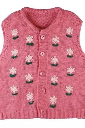 Cute Everyday Outfits, Outfit Inspo Casual Cottagecore Floral Embroidered Knit Vest