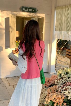 Cute Everyday Outfits, Outfit Inspo Casual Cottagecore Floral Embroidered Knit Vest