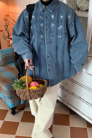 Cute Everyday Outfits, Outfit Inspo Casual Cottagecore Floral Embroidery Denim Jacket