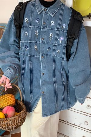 Cute Everyday Outfits, Outfit Inspo Casual Cottagecore Floral Embroidery Denim Jacket