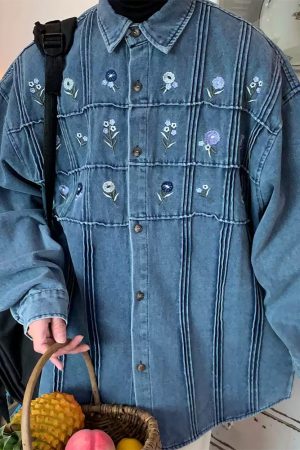 Cute Everyday Outfits, Outfit Inspo Casual Cottagecore Floral Embroidery Denim Jacket