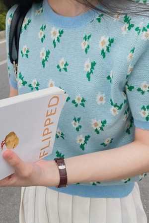 Cute Everyday Outfits, Outfit Inspo Casual Cottagecore Floral Knit T-Shirt