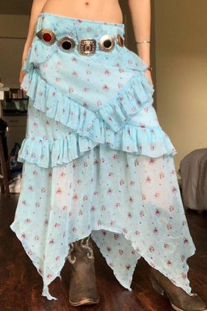 Cute Everyday Outfits, Outfit Inspo Casual Cottagecore Floral Ruffle Maxi Skirt