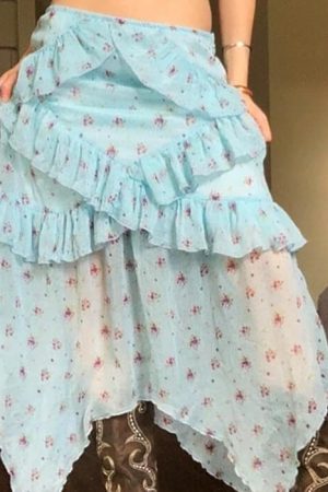 Cute Everyday Outfits, Outfit Inspo Casual Cottagecore Floral Ruffle Maxi Skirt
