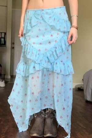 Cute Everyday Outfits, Outfit Inspo Casual Cottagecore Floral Ruffle Maxi Skirt