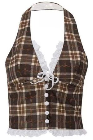 Cute Everyday Outfits, Outfit Inspo Casual Cottagecore Plaid Halter Top