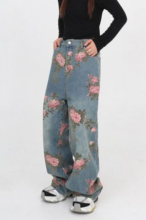 Cute Everyday Outfits, Outfit Inspo Casual Cottagecore Rose Print Wide Jeans