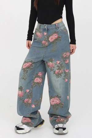 Cute Everyday Outfits, Outfit Inspo Casual Cottagecore Rose Print Wide Jeans