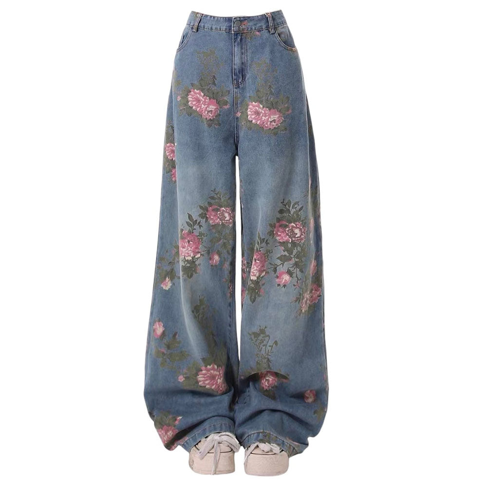 Cute Everyday Outfits, Outfit Inspo Casual Cottagecore Rose Print Wide Jeans