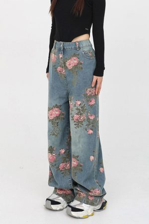 Cute Everyday Outfits, Outfit Inspo Casual Cottagecore Rose Print Wide Jeans